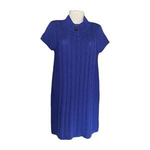 Democracy Women's Blue High Neck Acrylic/Wool Cable Knit Sweater Dress SZ L